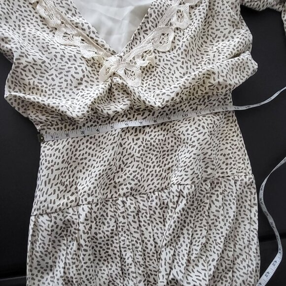 Vintage Positive Influence Womens Animal Print Pleated Dress Small Dainty Lace - Picture 7 of 11